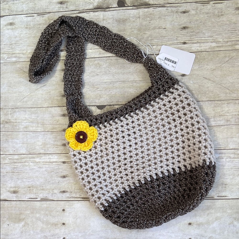 Market Bag Hand Crafted Crochet W Sunflower